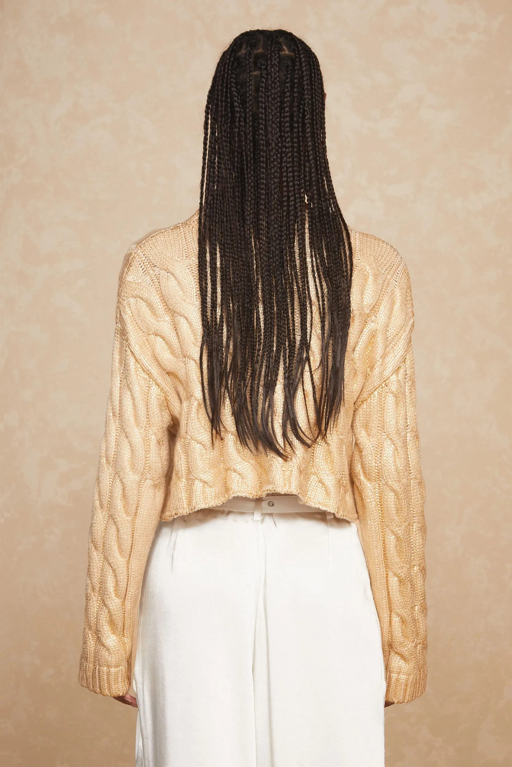 Metallic Cable Knit Sweater - Gold
