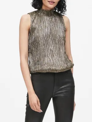Metallic High-Neck Blouse in Gold Mix