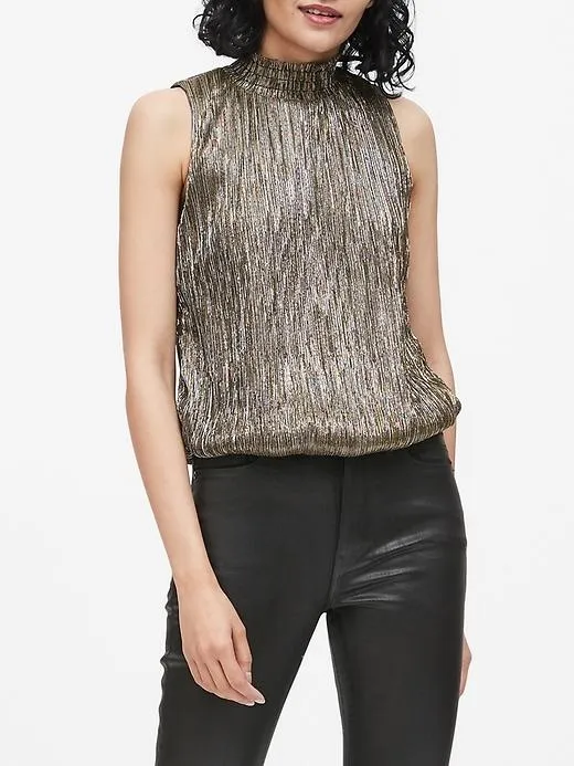 Metallic High-Neck Blouse in Gold Mix