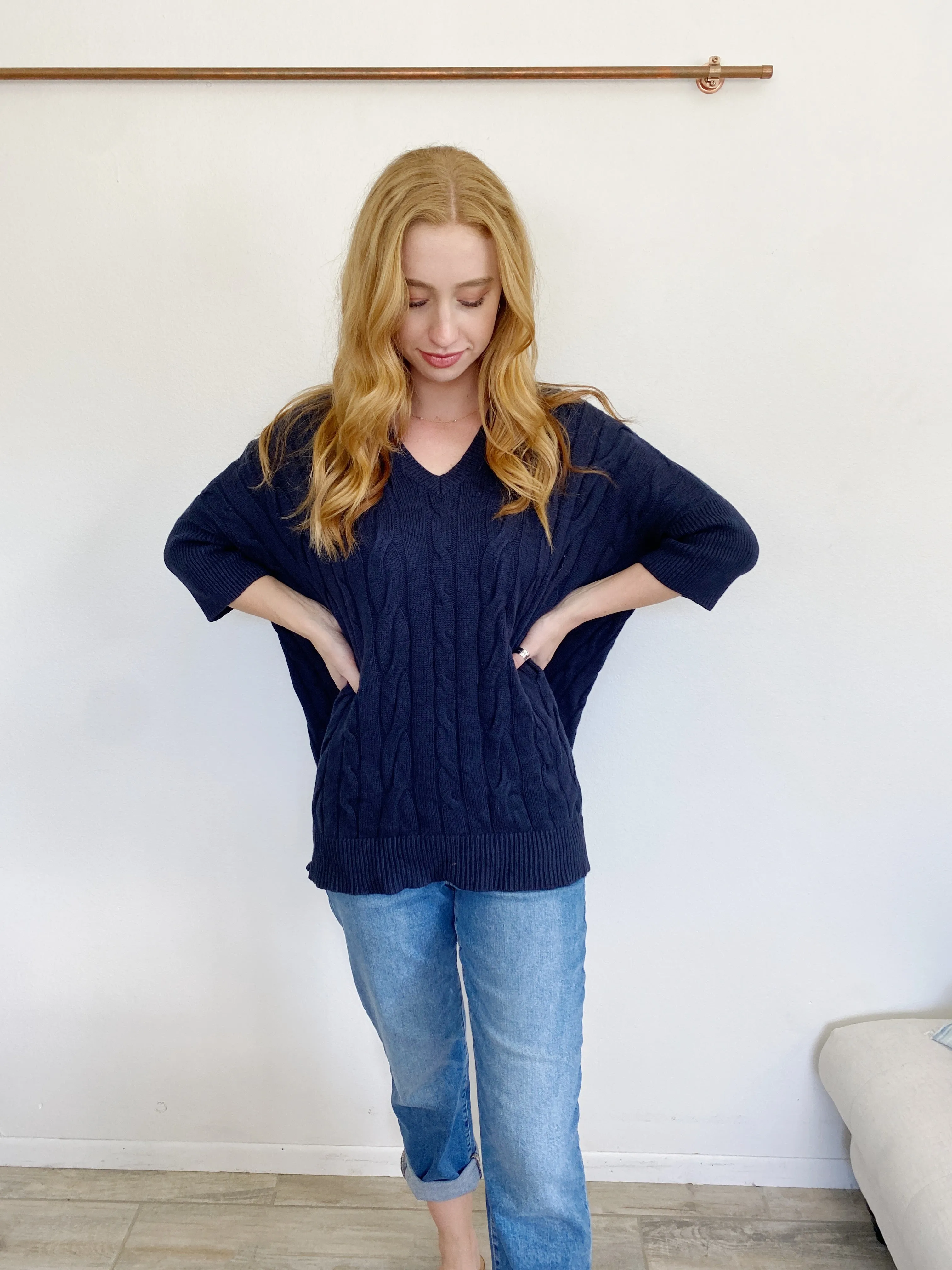 Michael Kors Navy Oversized Knit Sweater S/M