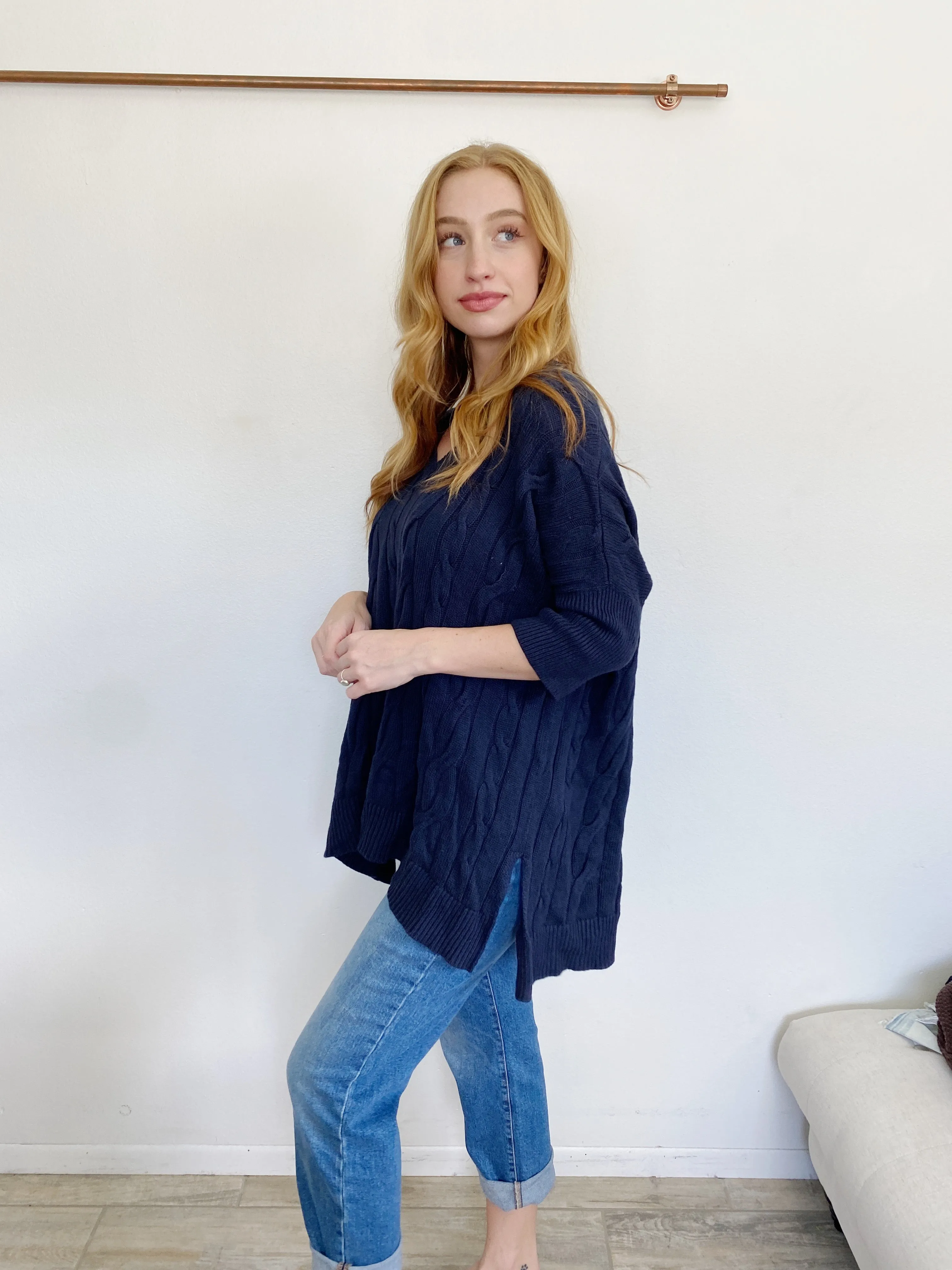 Michael Kors Navy Oversized Knit Sweater S/M