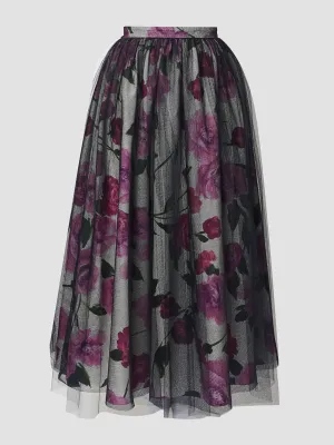 Midi skirt with tulle overlay
