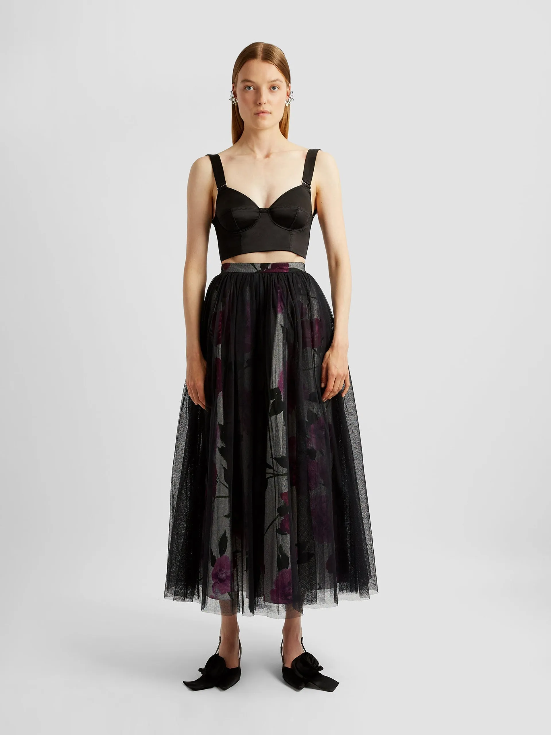 Midi skirt with tulle overlay