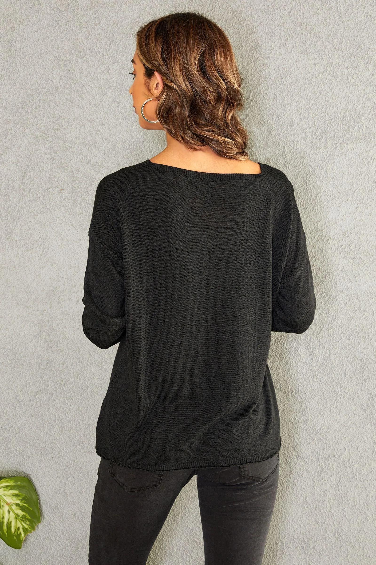 Mineral Wash Long Sleeve Knit Sweater in Black by Venti6 28020-S22
