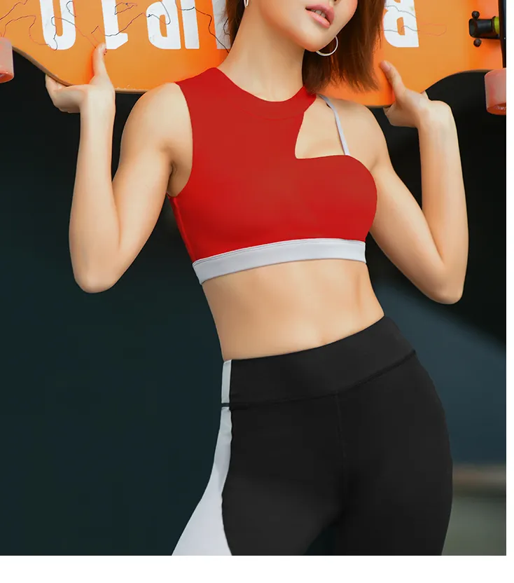 MIP SPORTS BRA CONTRAST STITCH ASYMMETRIC BRA IN RED