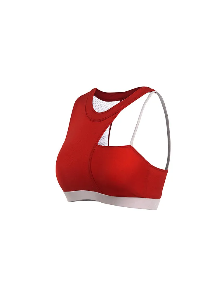 MIP SPORTS BRA CONTRAST STITCH ASYMMETRIC BRA IN RED