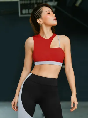 MIP SPORTS BRA CONTRAST STITCH ASYMMETRIC BRA IN RED