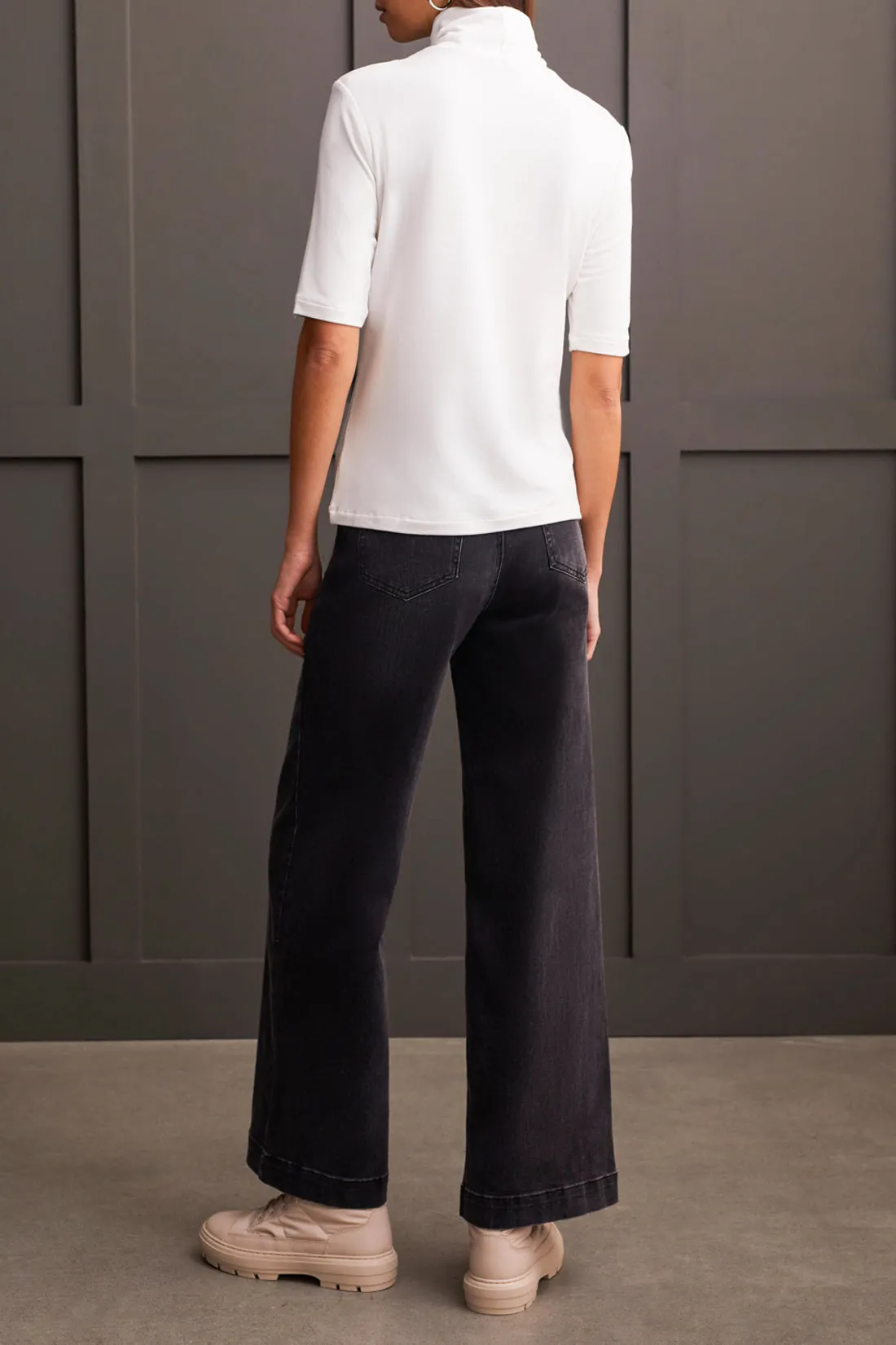 Mock Neck Elbow Sleeve Top - Cream