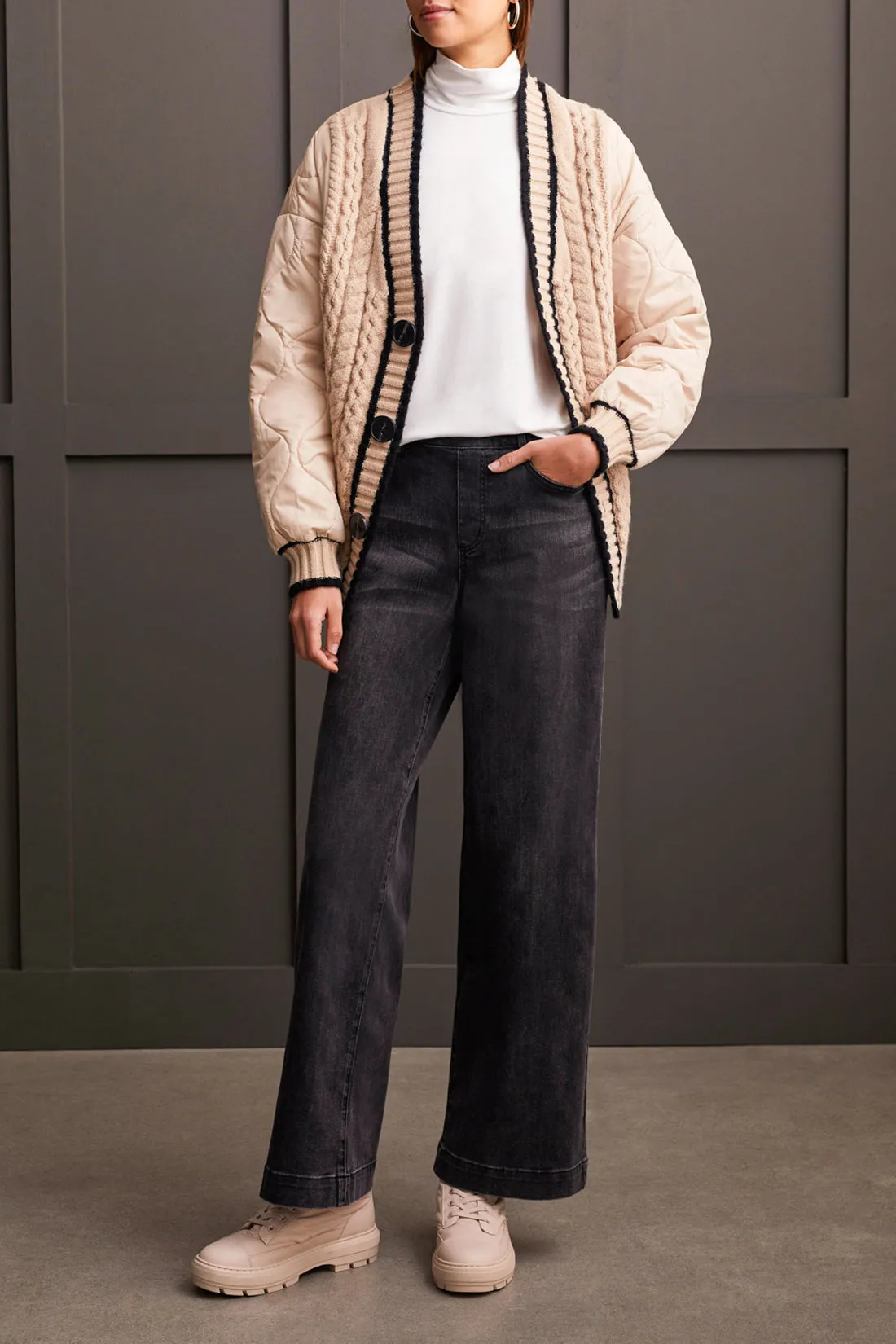 Mock Neck Elbow Sleeve Top - Cream