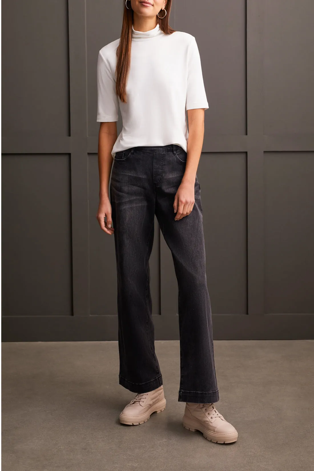 Mock Neck Elbow Sleeve Top - Cream