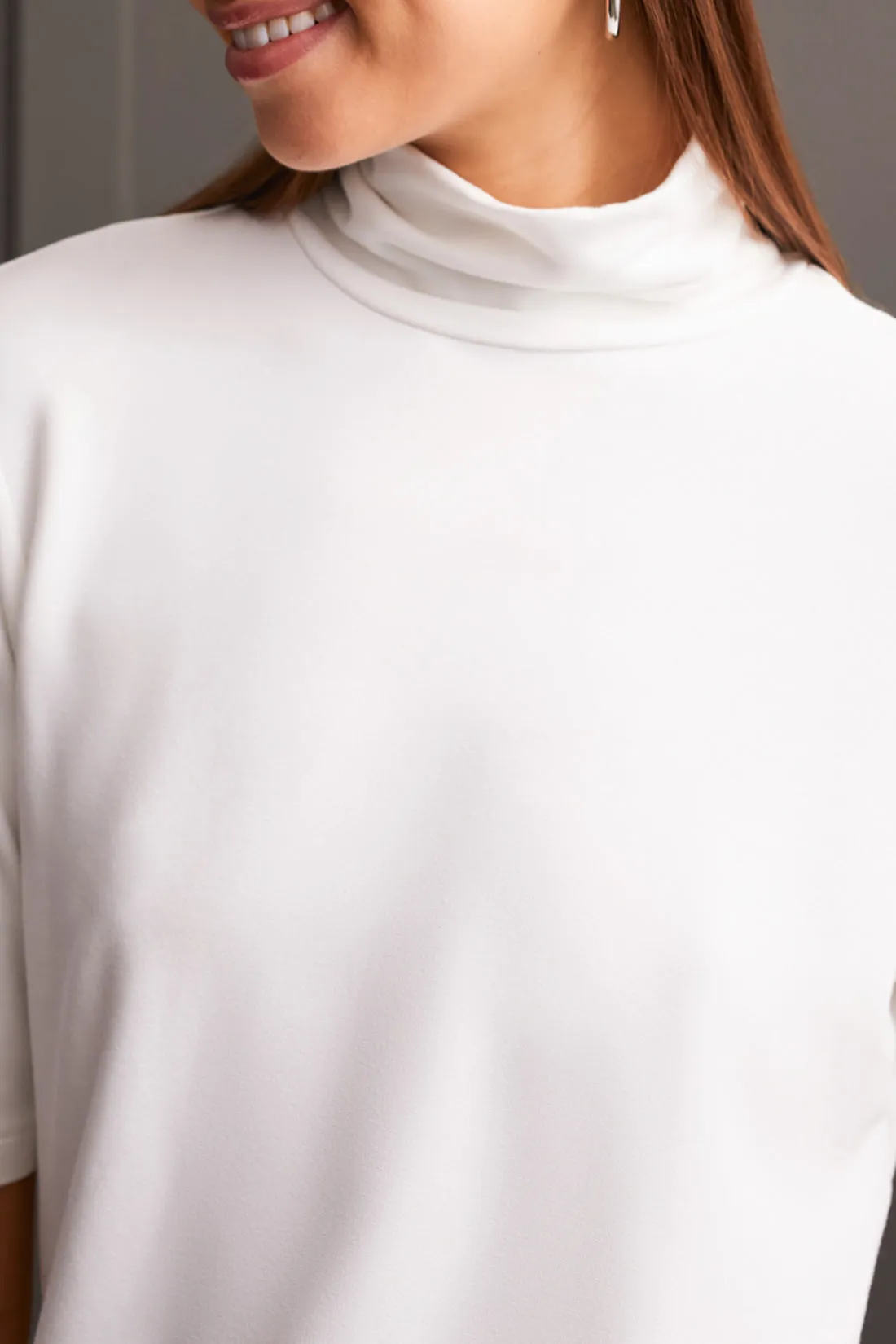 Mock Neck Elbow Sleeve Top - Cream