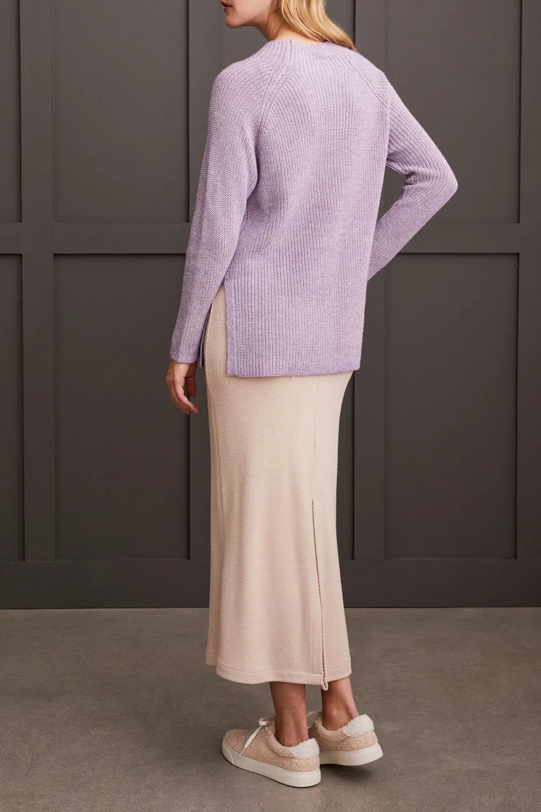 Mock Neck Tunic Sweater W/ Side Slits - Fair Orchid