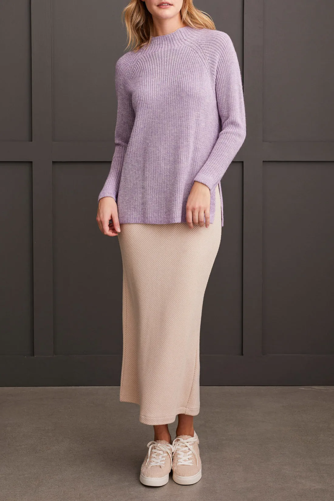 Mock Neck Tunic Sweater W/ Side Slits - Fair Orchid