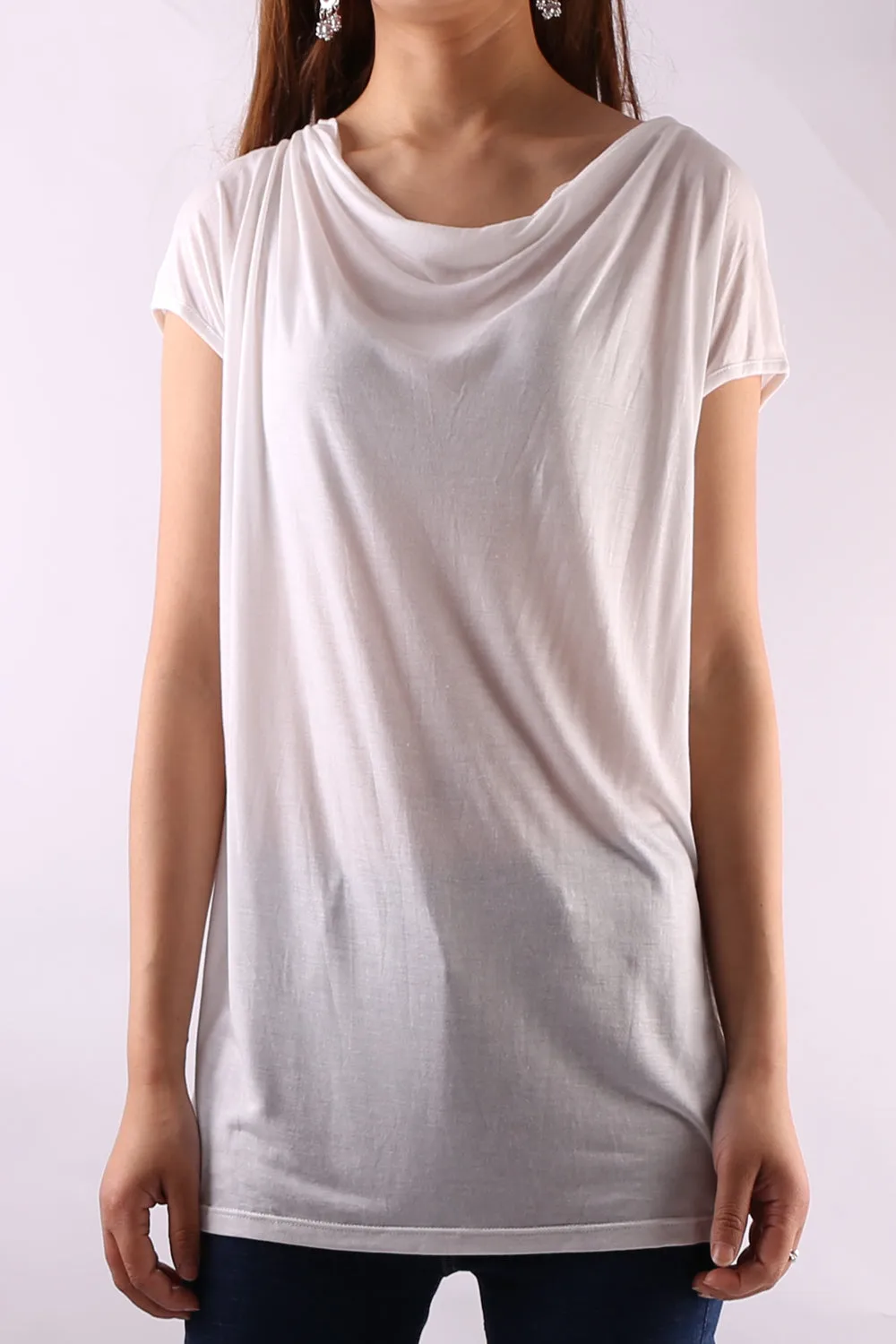 Modal Cotton draping short sleeve T-shirt/oversize top/white t-shirt(Y1803)