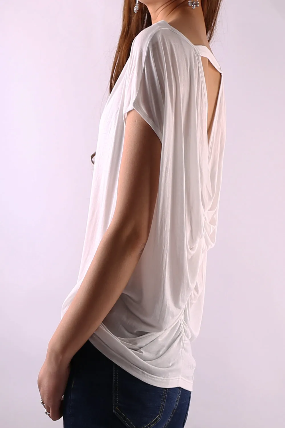 Modal Cotton draping short sleeve T-shirt/oversize top/white t-shirt(Y1803)