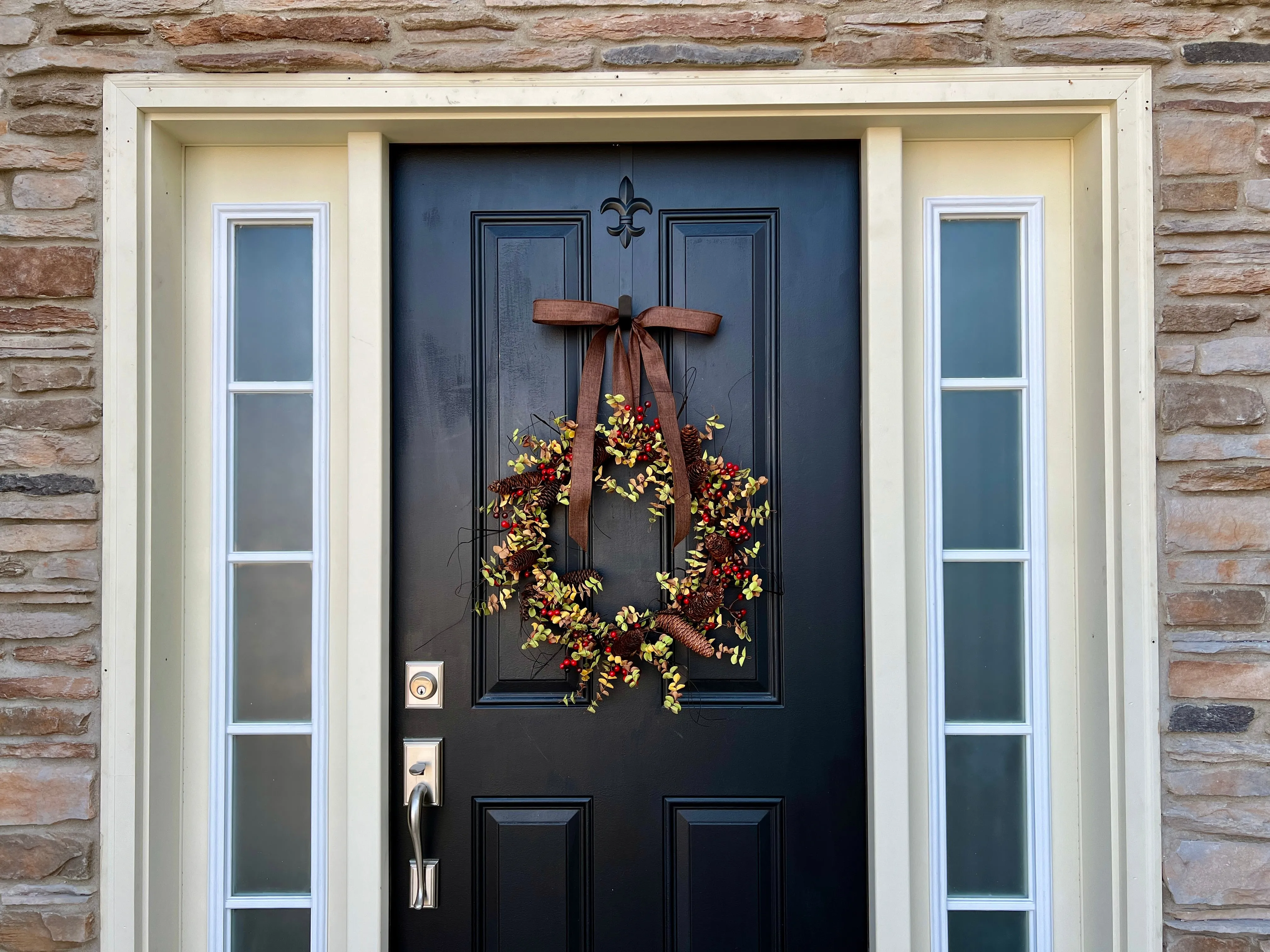 Modern Harvest Pinecone Wreath with Custom Linen Ribbon