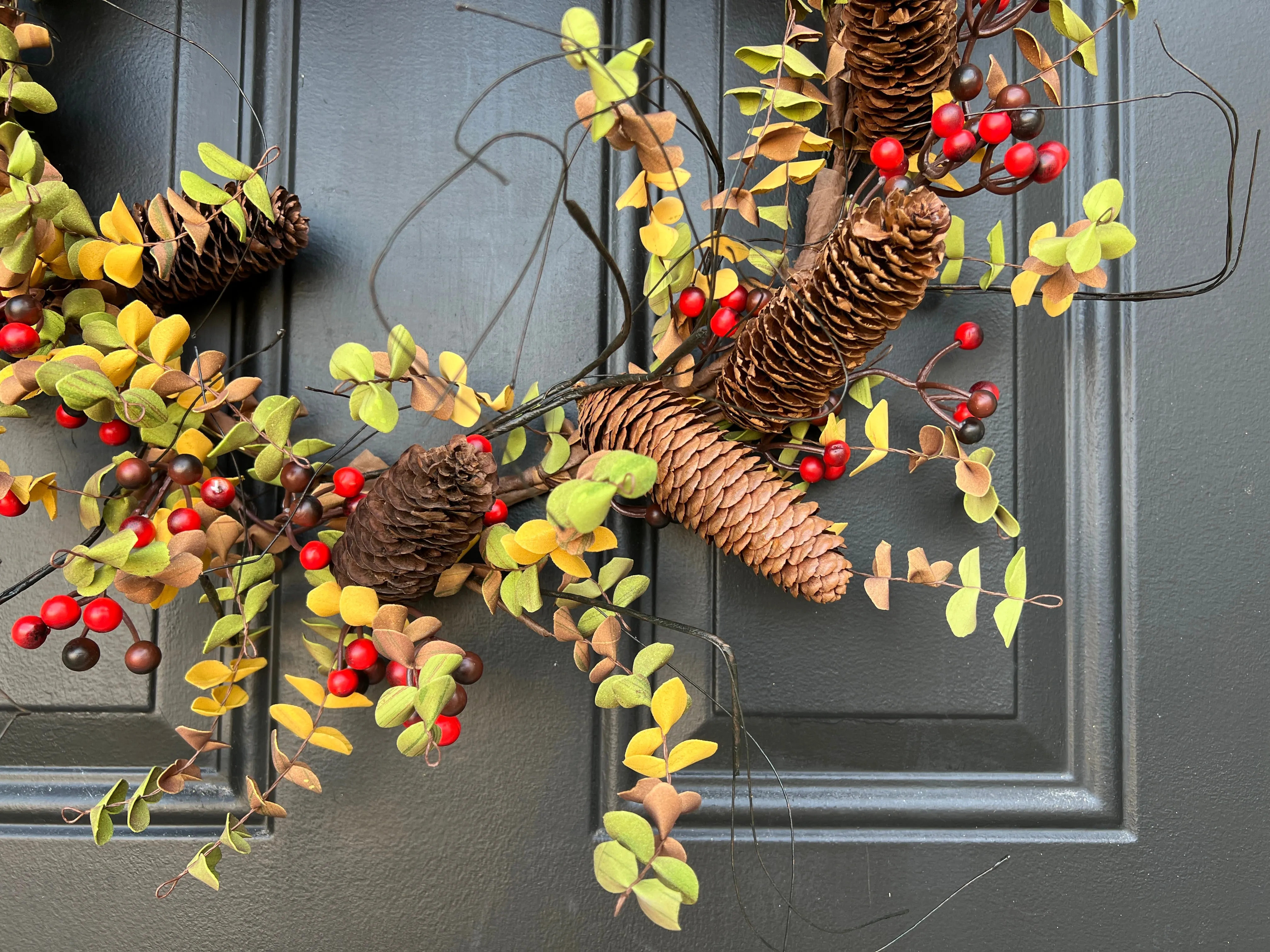 Modern Harvest Pinecone Wreath with Custom Linen Ribbon