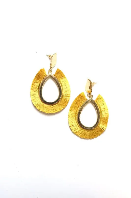 Mustard Oval Tassel Earrings