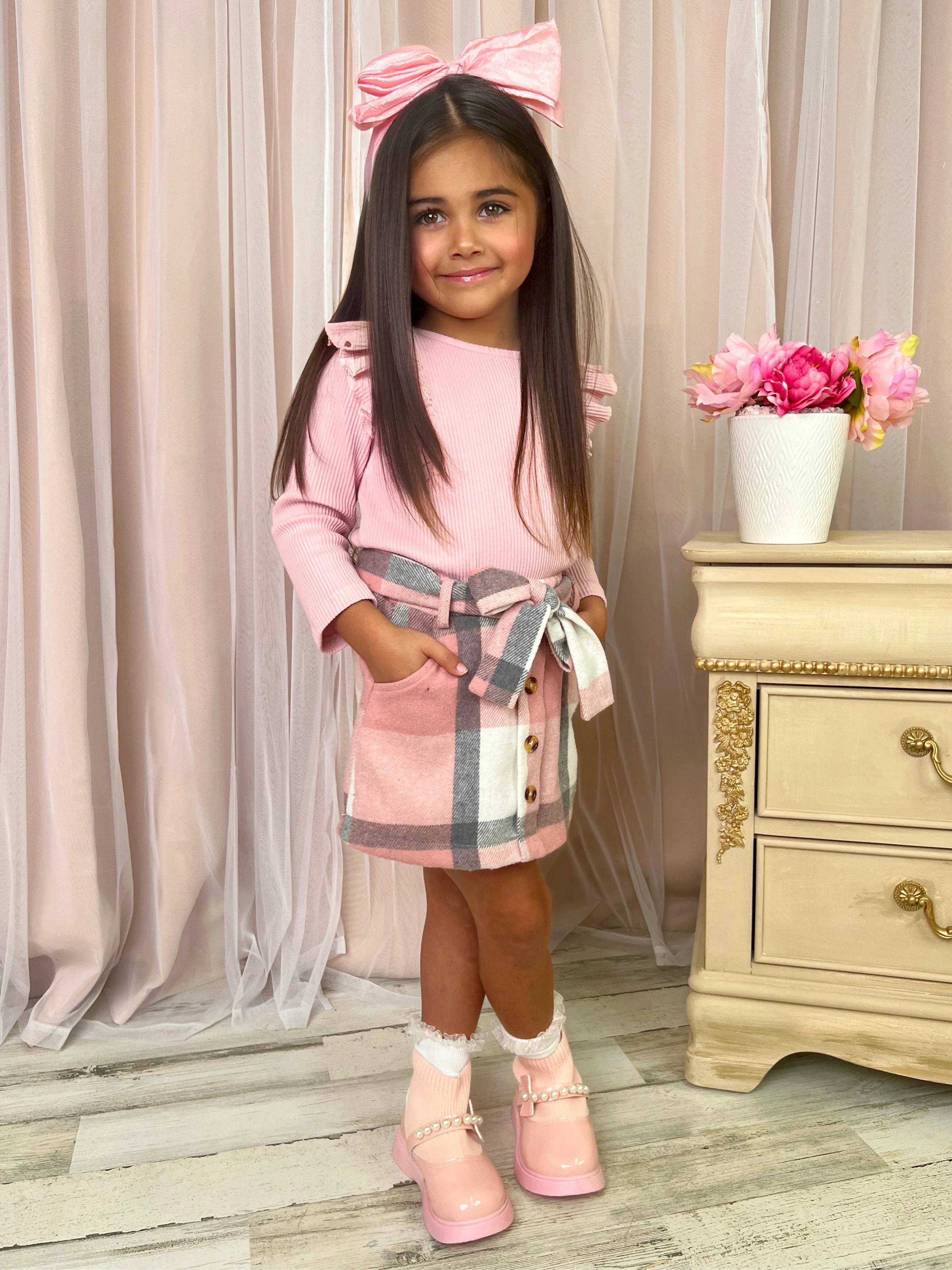 My Fave Girl Pink Ruffled Top and Brushed Fleece Skirt Set