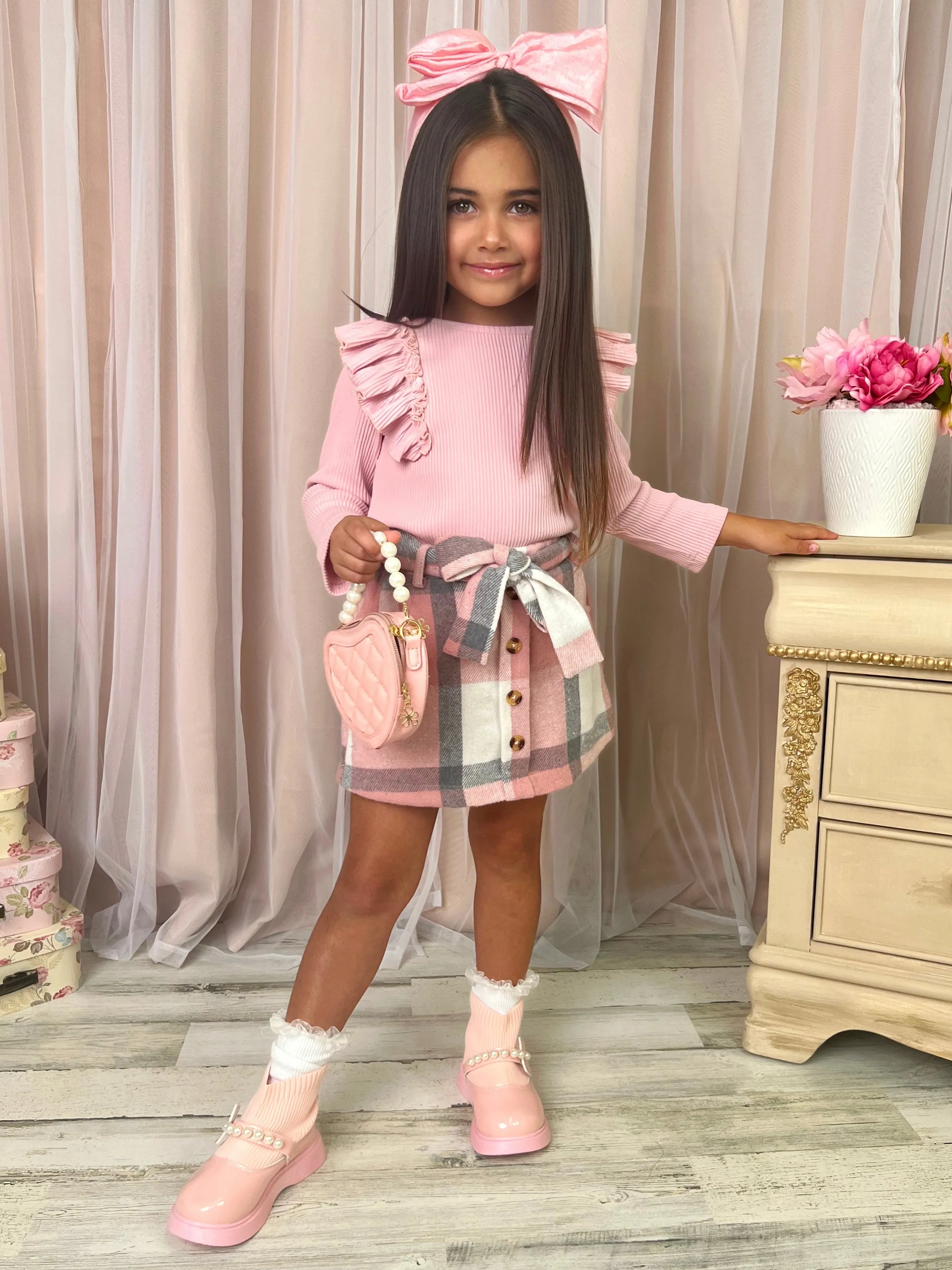 My Fave Girl Pink Ruffled Top and Brushed Fleece Skirt Set
