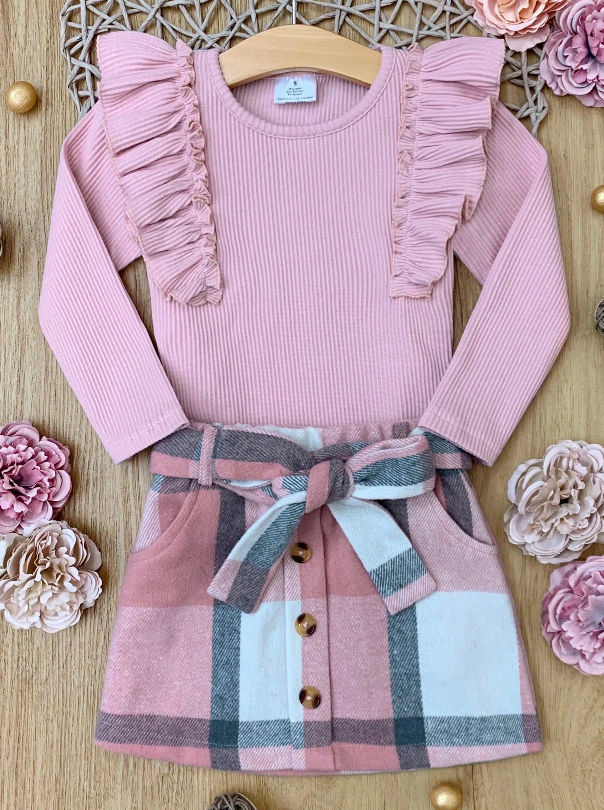 My Fave Girl Pink Ruffled Top and Brushed Fleece Skirt Set