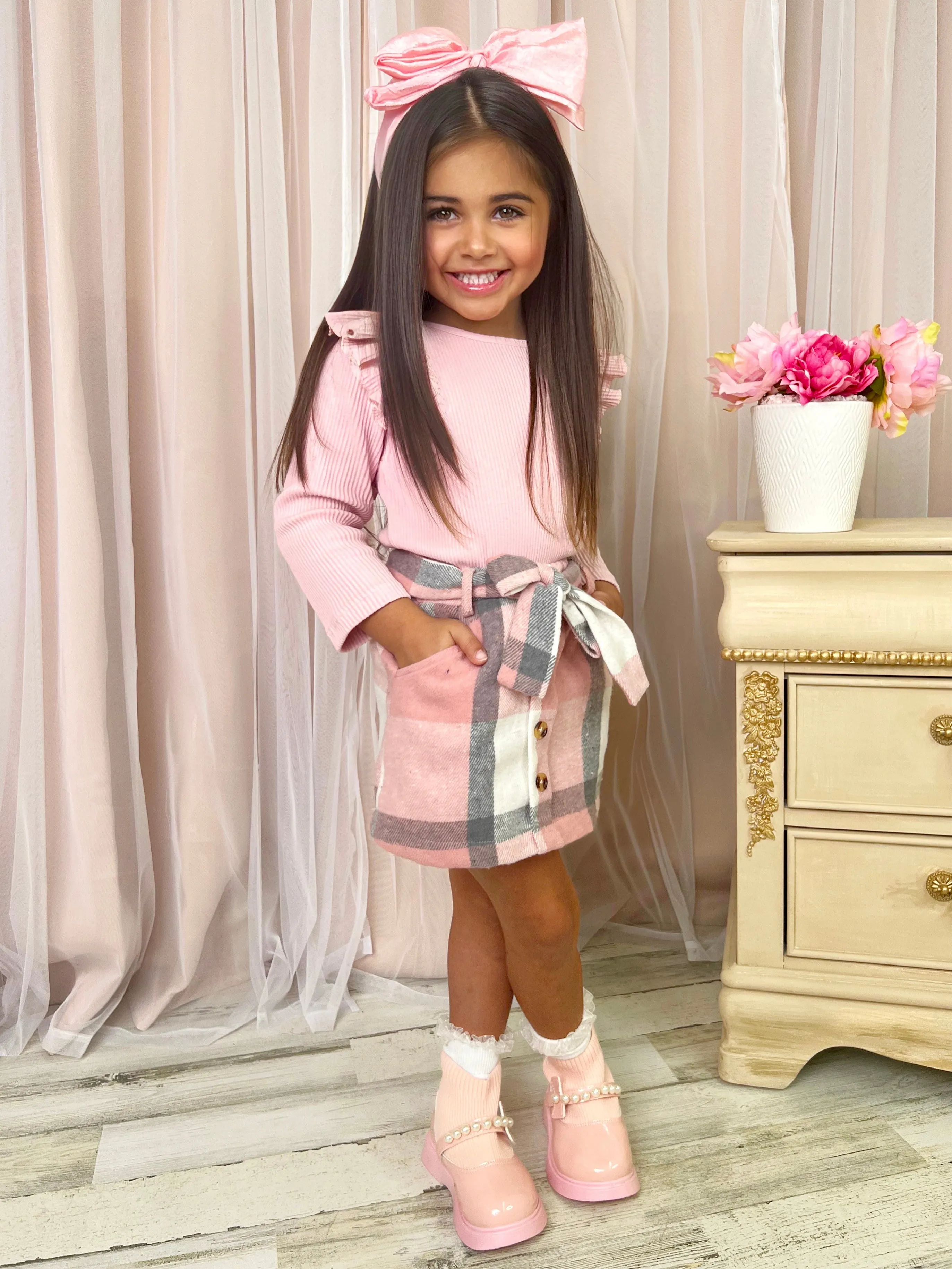 My Fave Girl Pink Ruffled Top and Brushed Fleece Skirt Set