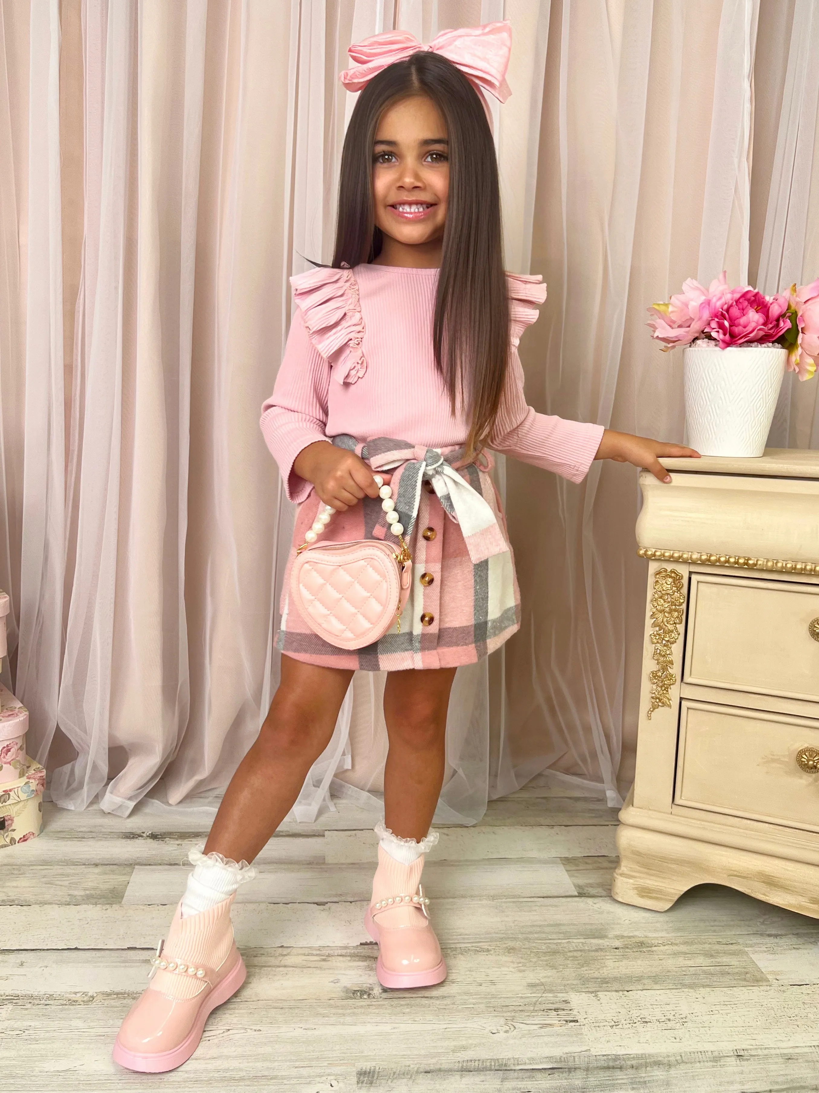 My Fave Girl Pink Ruffled Top and Brushed Fleece Skirt Set