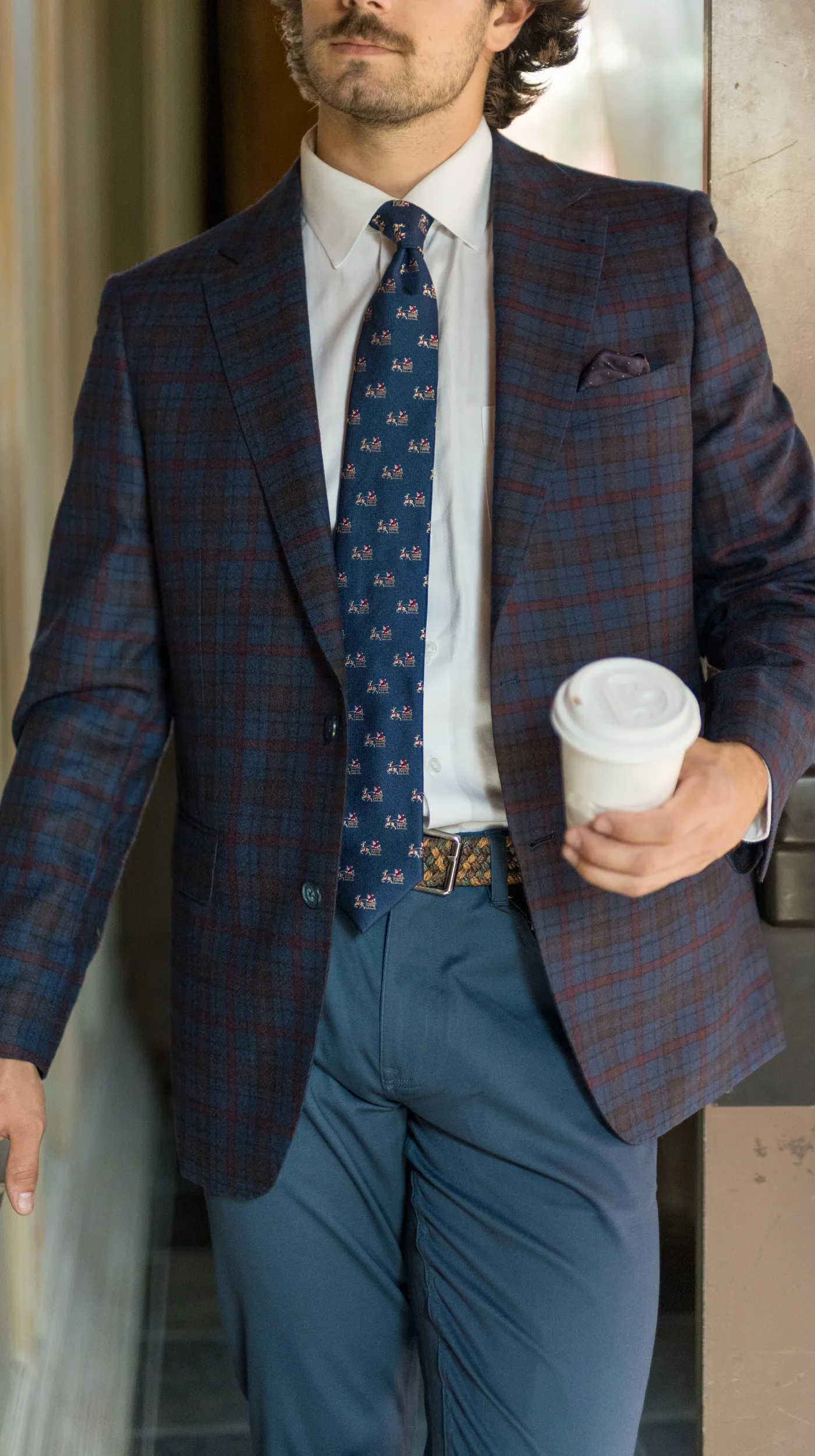 Navy and Red Plaid Wool Sport Coat