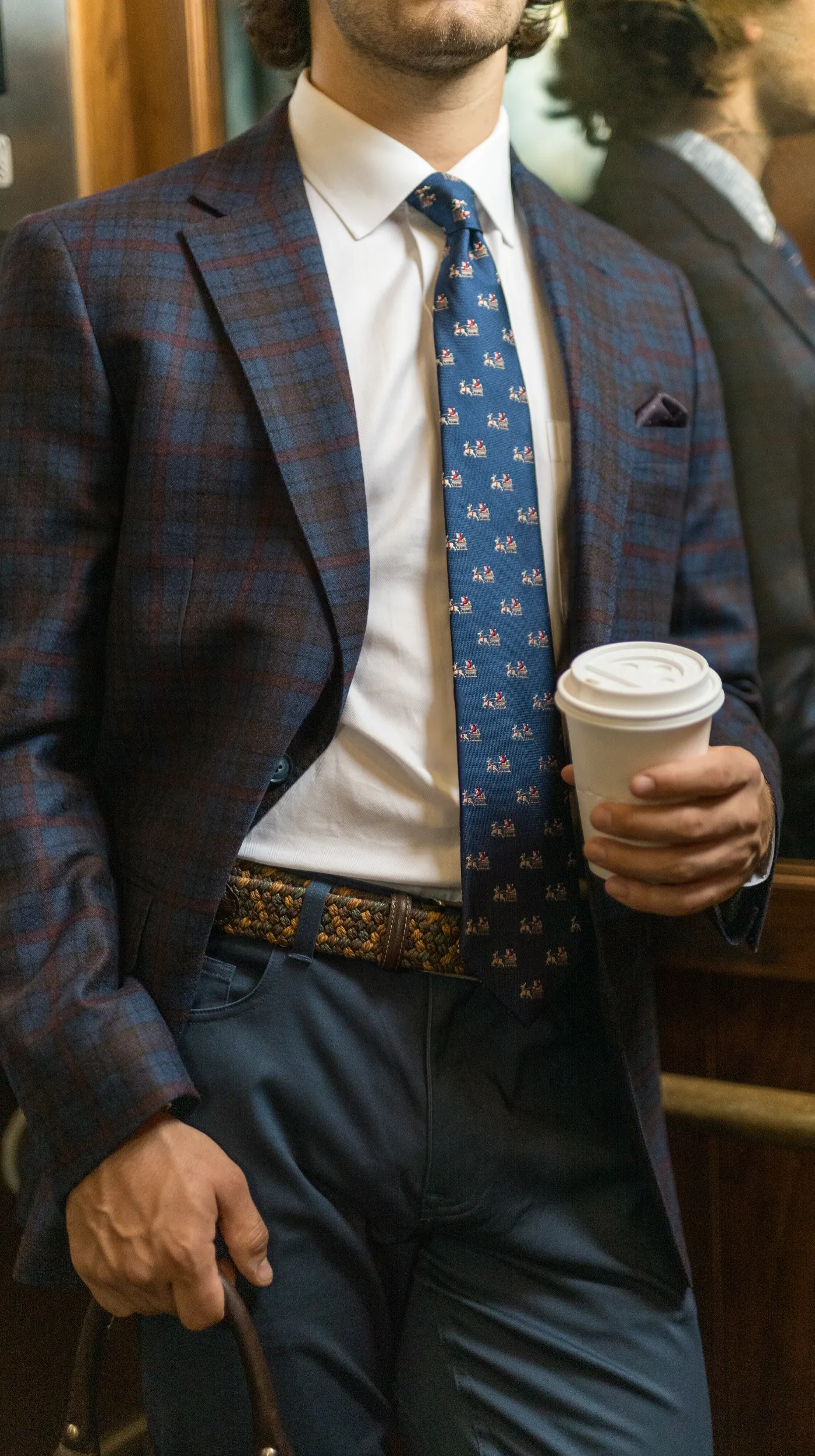 Navy and Red Plaid Wool Sport Coat