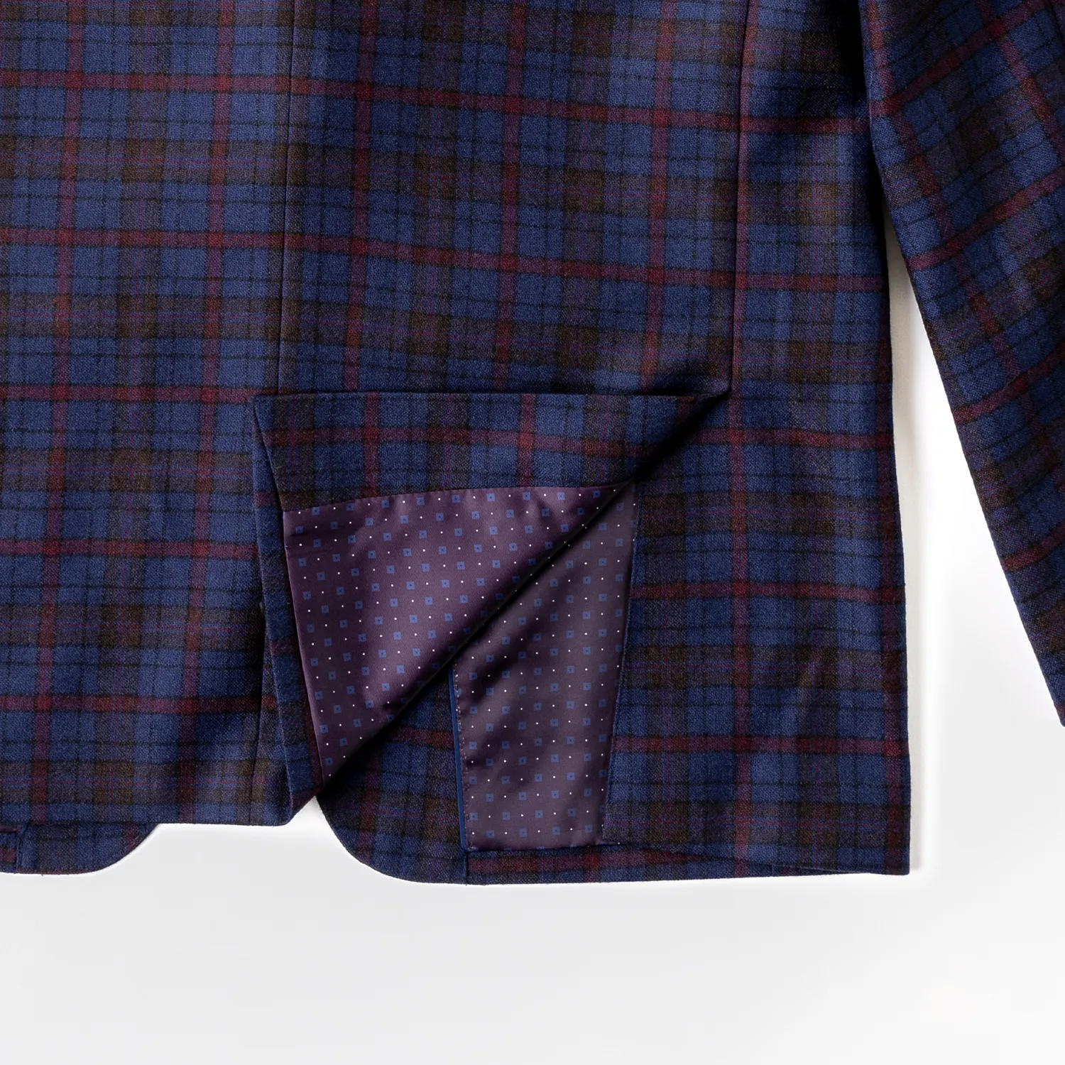 Navy and Red Plaid Wool Sport Coat