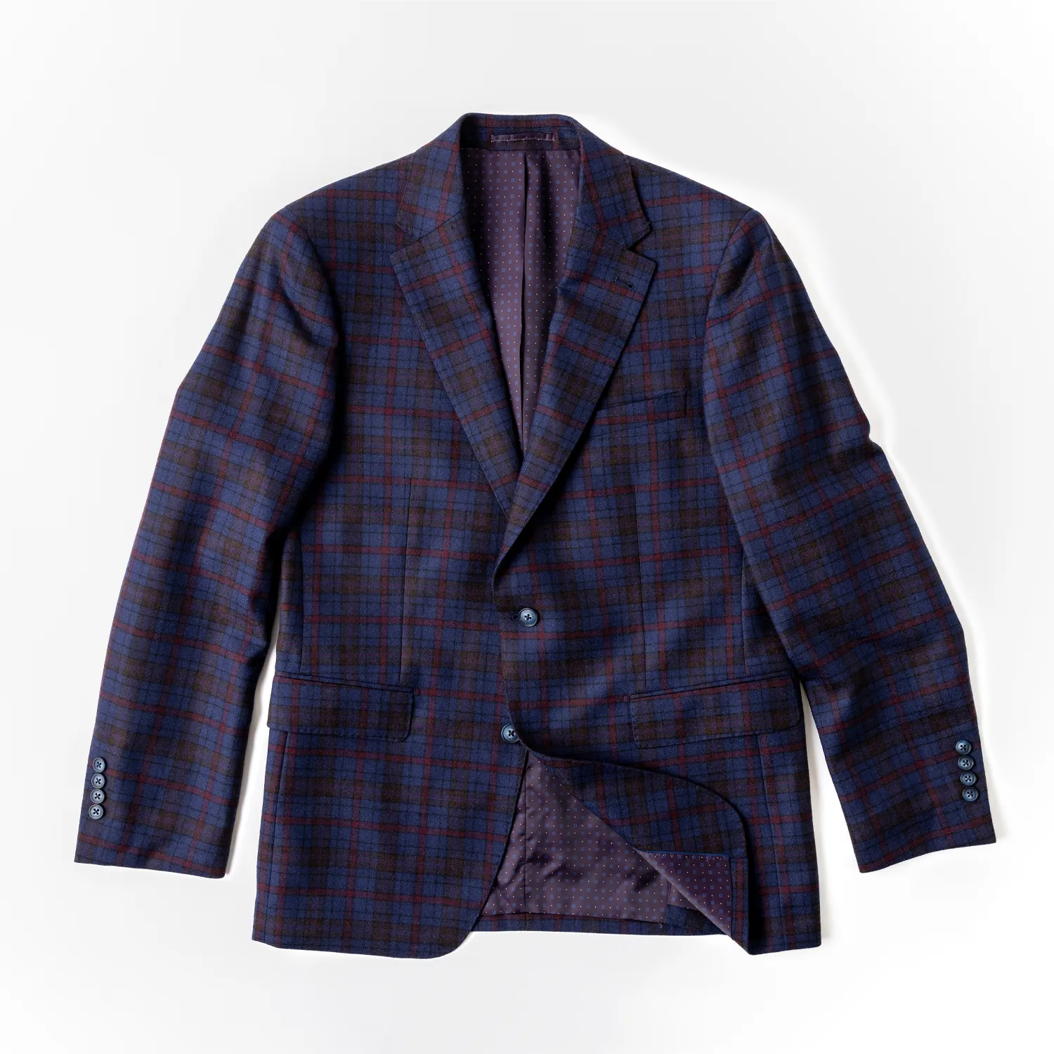 Navy and Red Plaid Wool Sport Coat