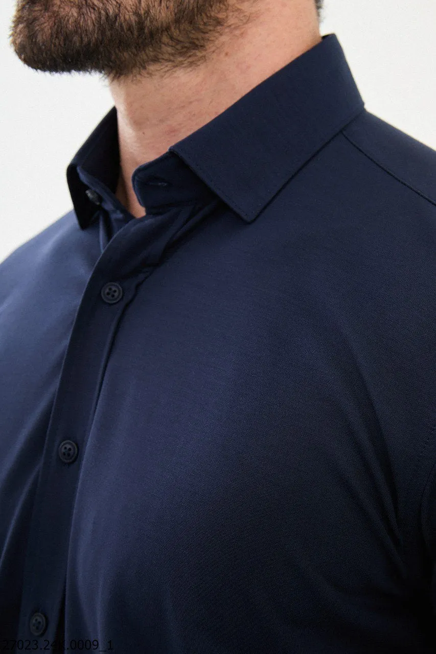 Navy Blue Stretch Fit Long Sleeve Shirt.