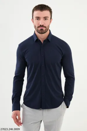 Navy Blue Stretch Fit Long Sleeve Shirt.