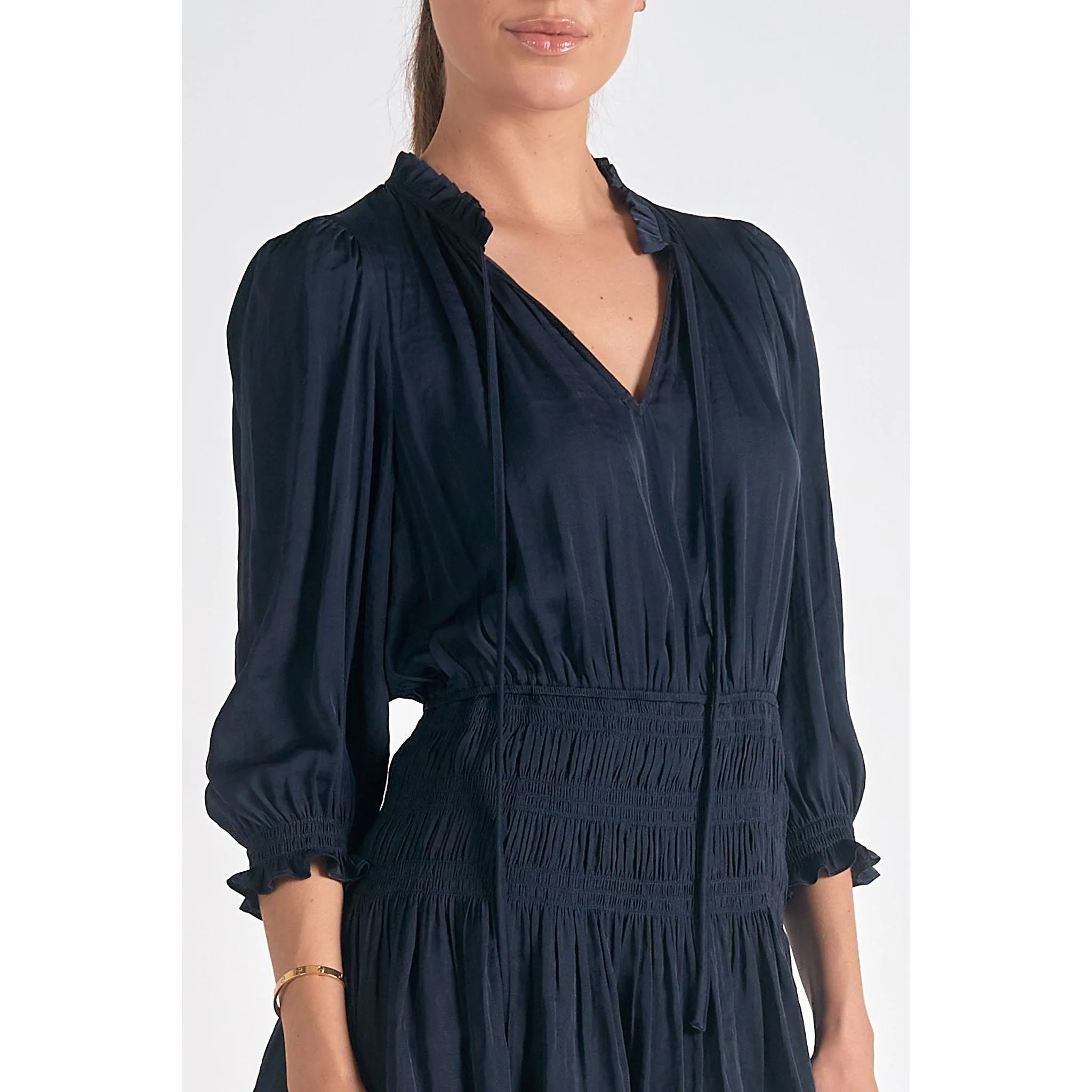 Navy Dress with Smocking Detail