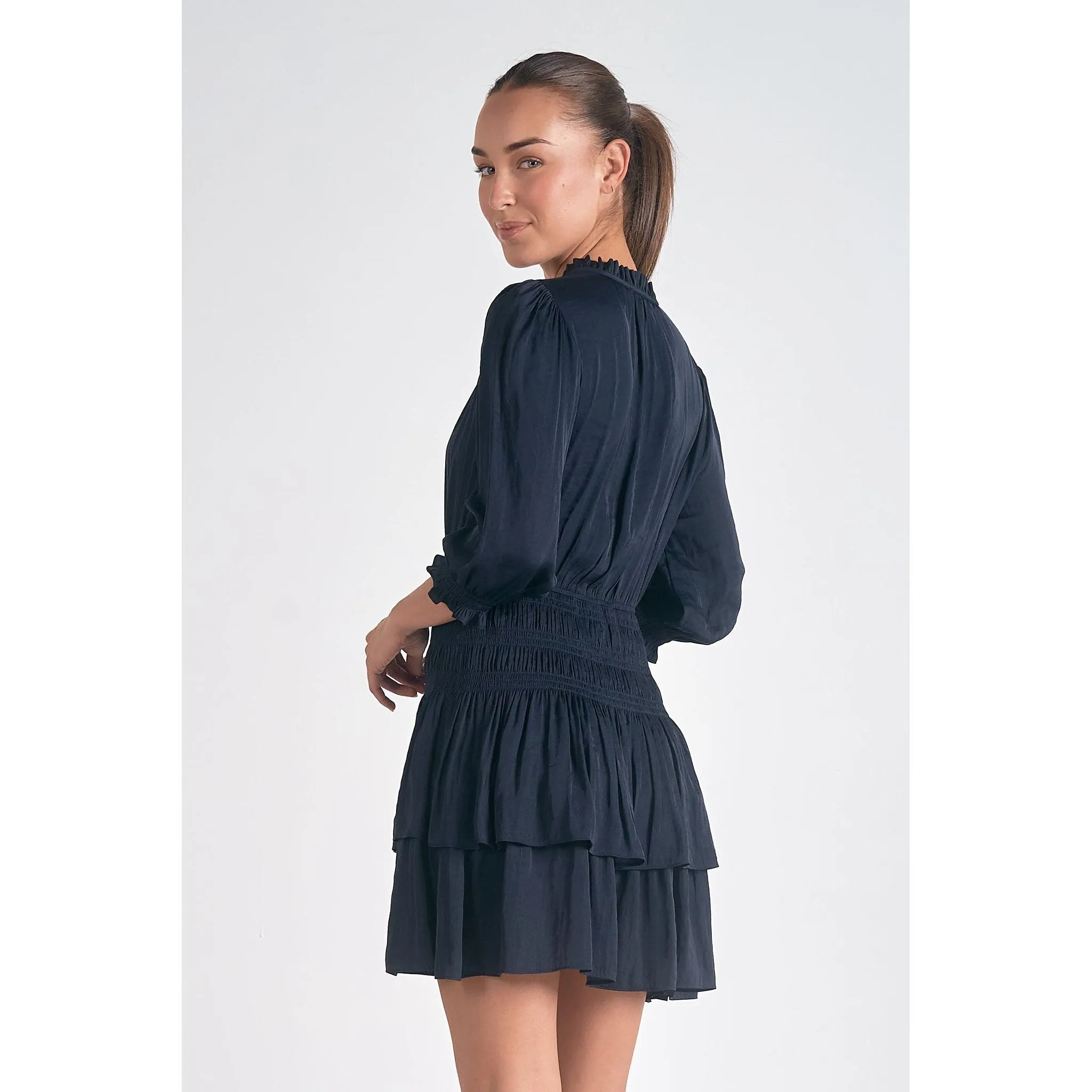 Navy Dress with Smocking Detail