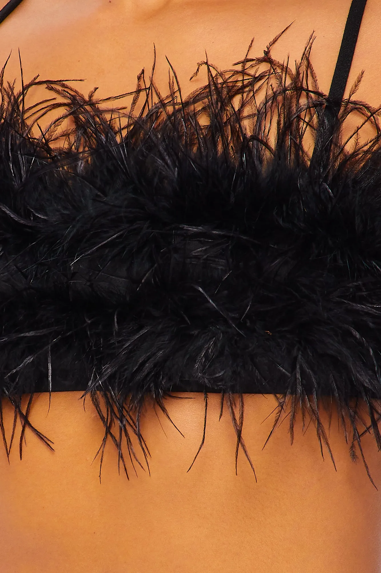 Noor Feather Bandeau Bra Crop Top - Black