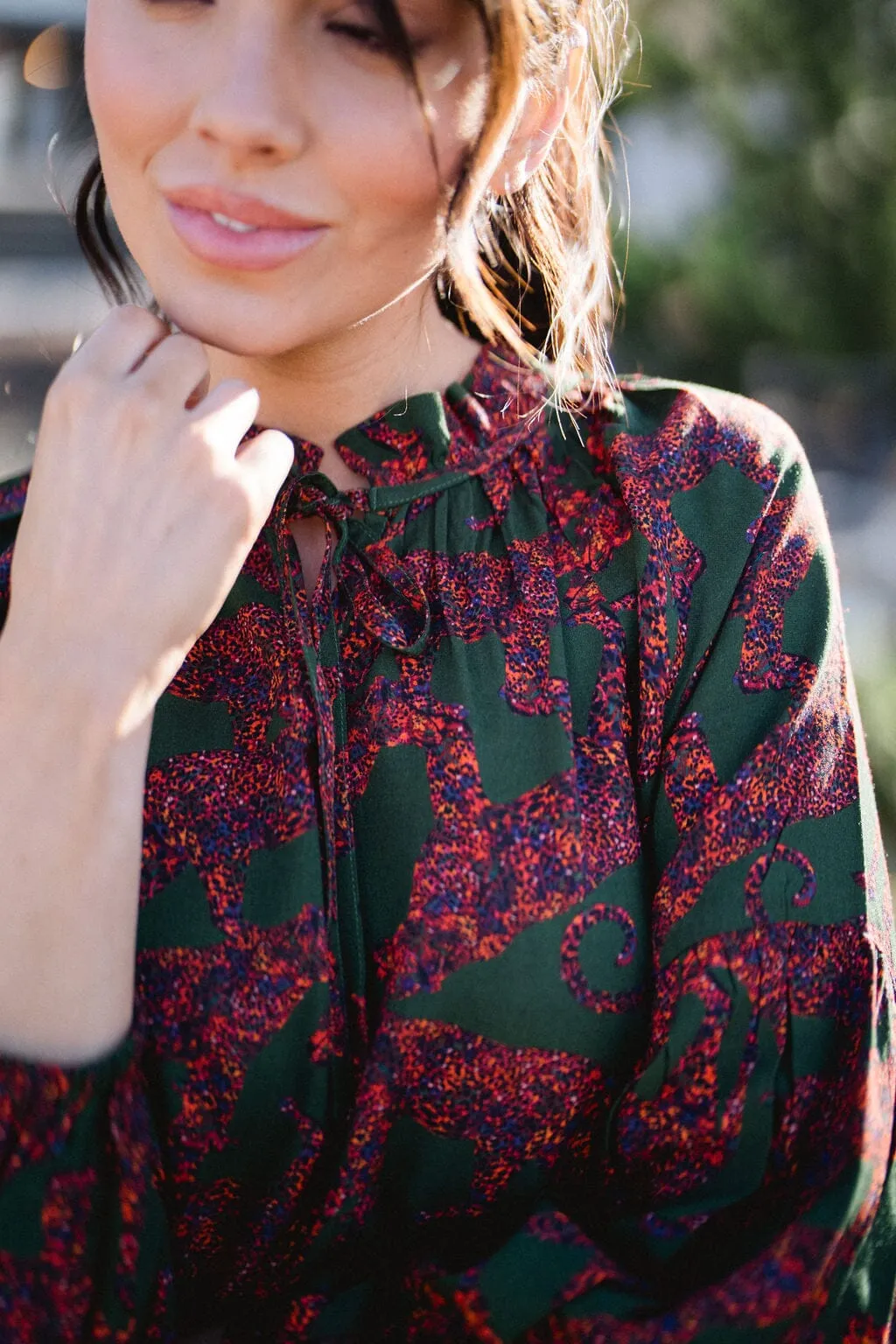 Nora Blouse - Olive Leopard