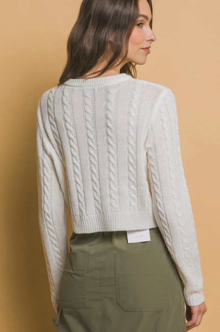 Off White Crop Bow Sweater