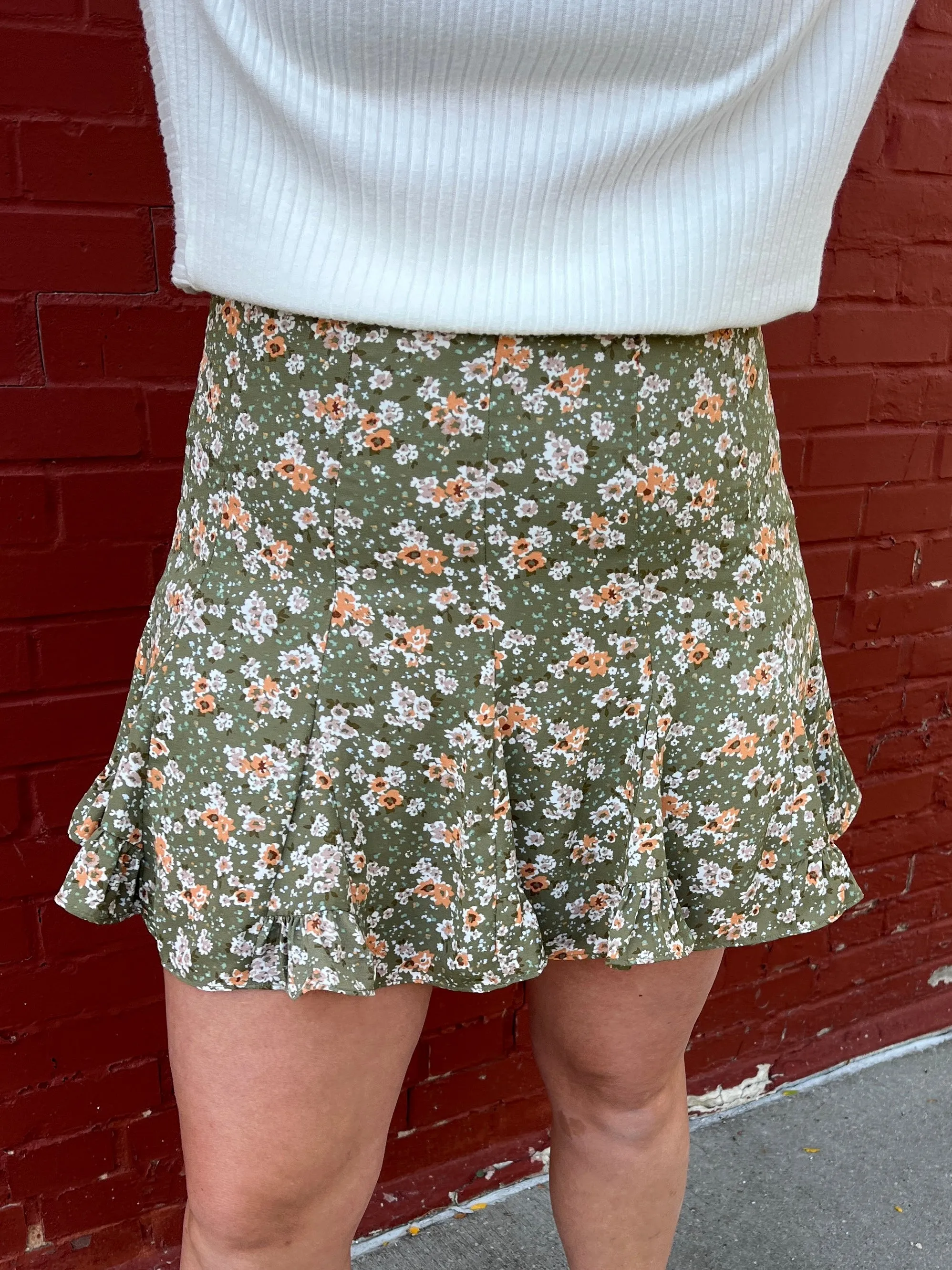 Olive Floral Mini Skort