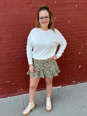 Olive Floral Mini Skort