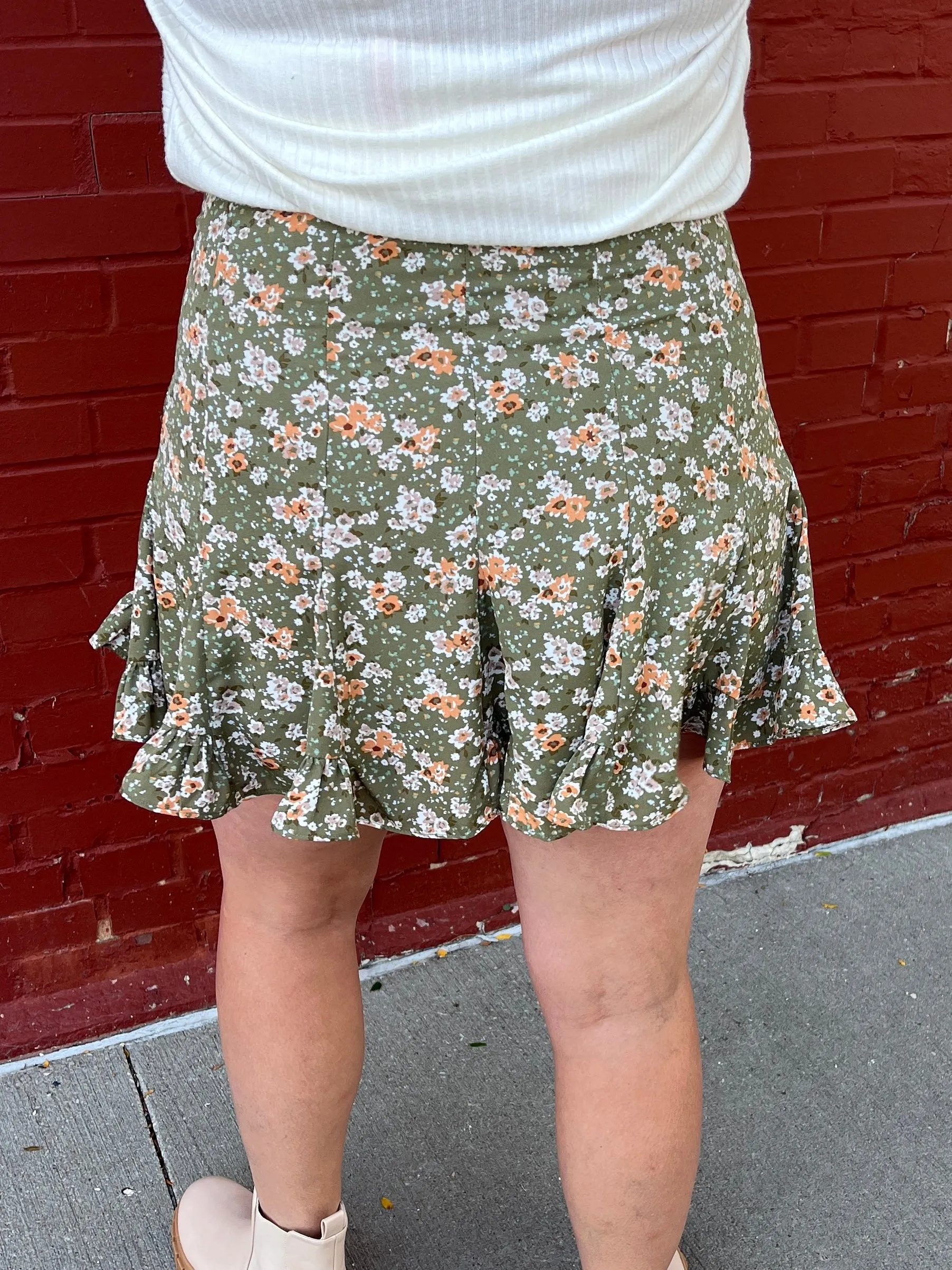 Olive Floral Mini Skort