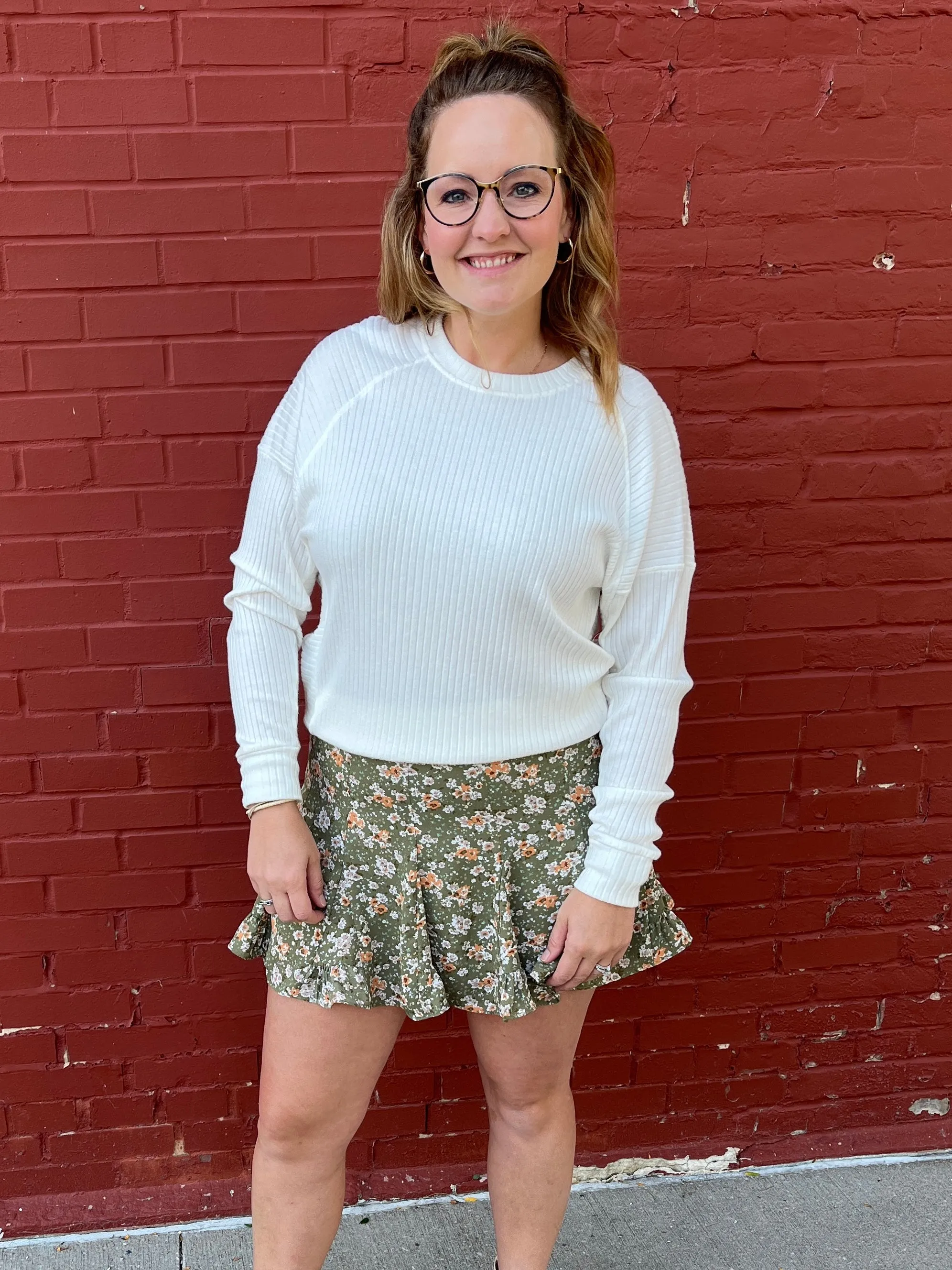 Olive Floral Mini Skort