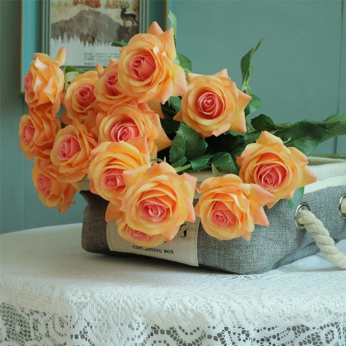 Orange Flowers Real Touch Roses for Fall Wedding