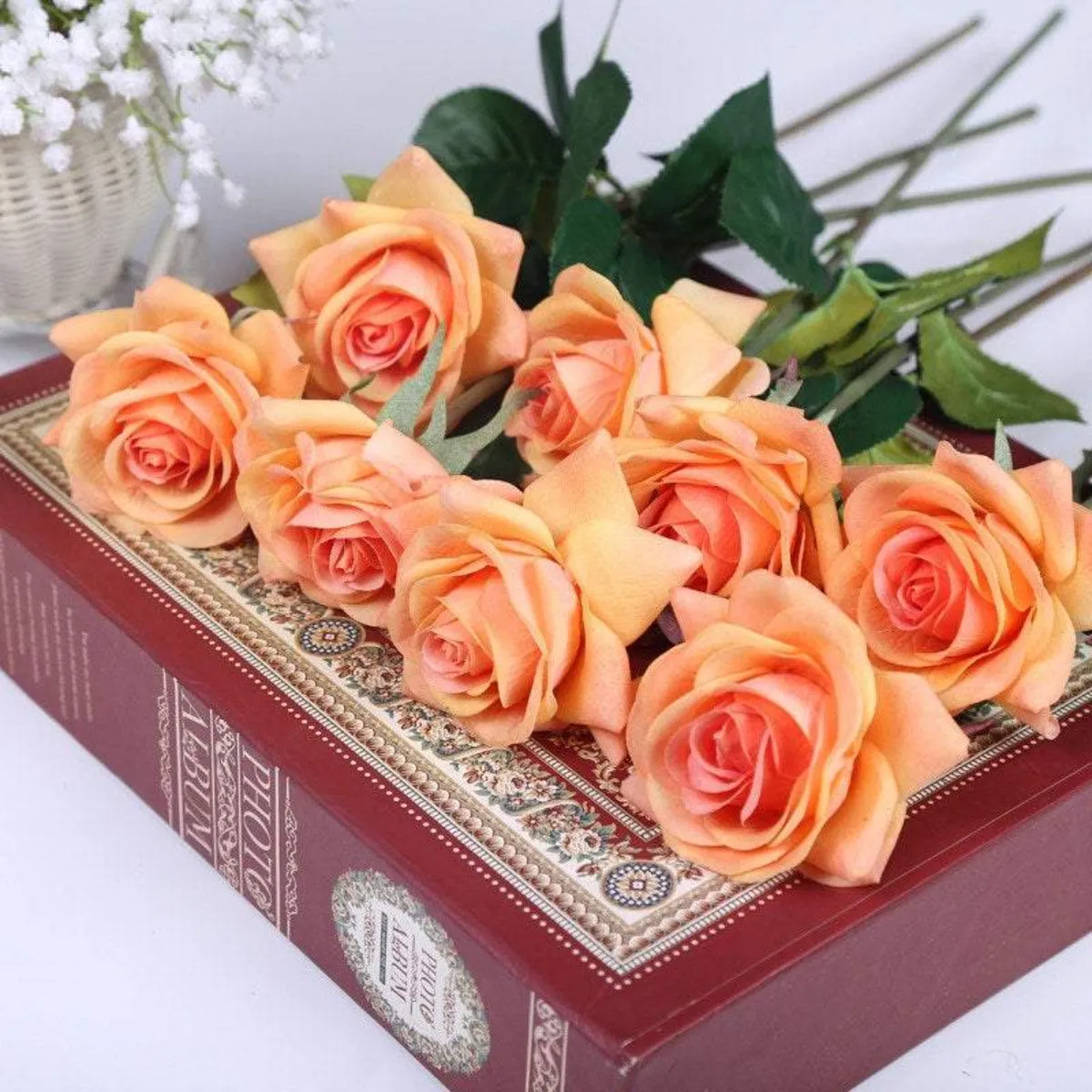Orange Flowers Real Touch Roses for Fall Wedding
