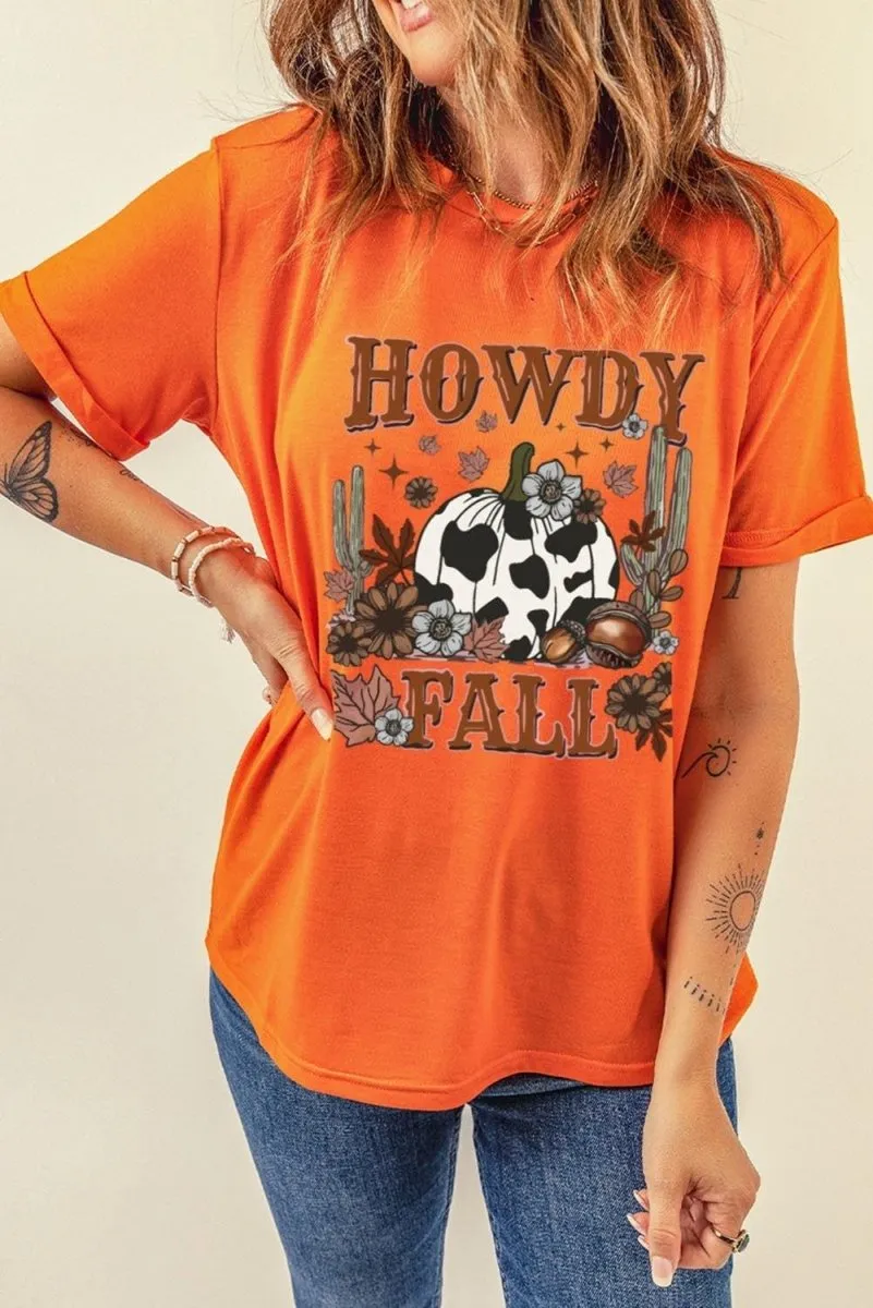 Orange "HOWDY FALL" Western Pumpkin T-Shirt