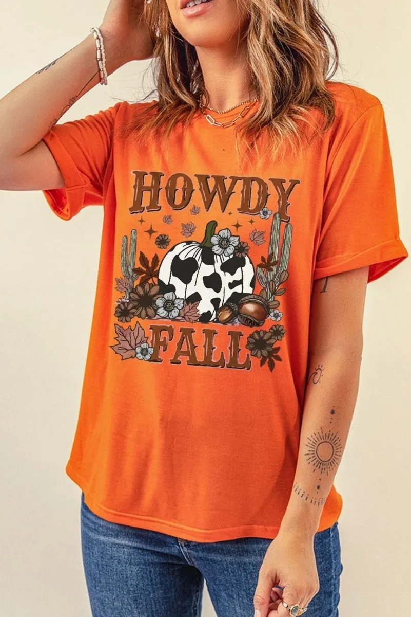 Orange "HOWDY FALL" Western Pumpkin T-Shirt