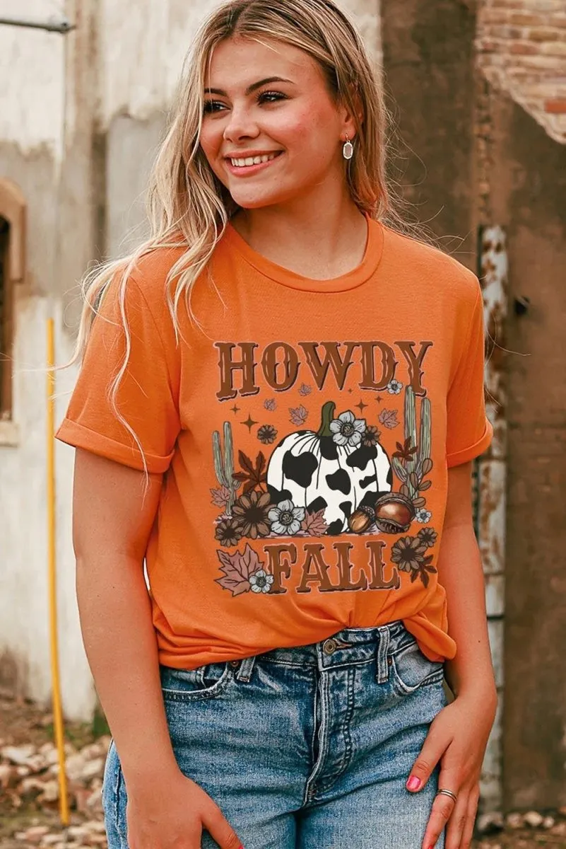 Orange "HOWDY FALL" Western Pumpkin T-Shirt