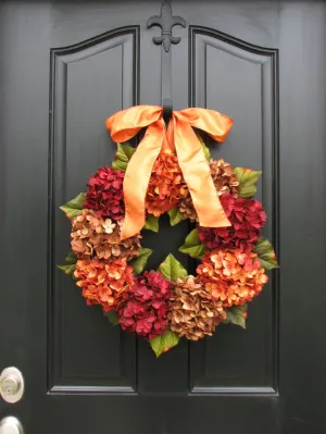 Orange, Red, Chocolate Hydrangea Wreath