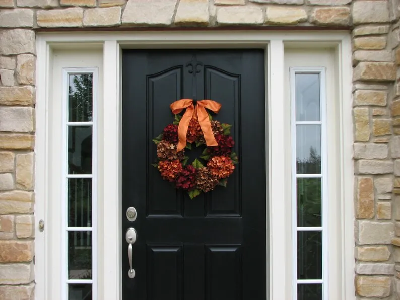 Orange, Red, Chocolate Hydrangea Wreath