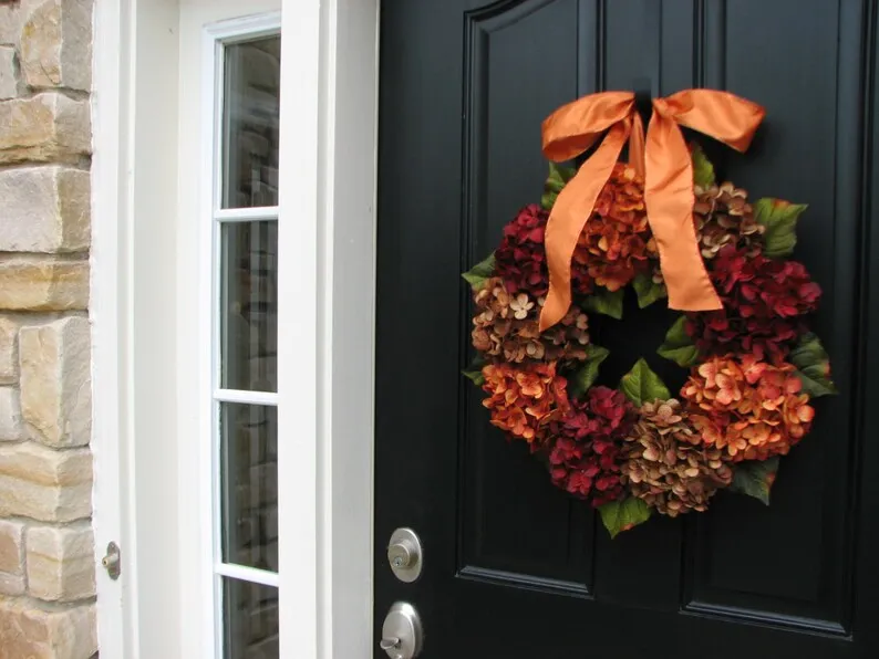 Orange, Red, Chocolate Hydrangea Wreath